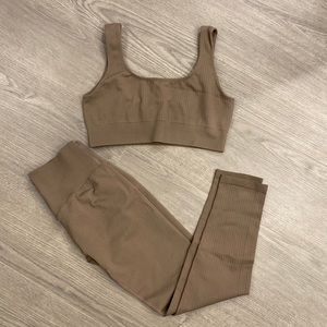 2 Piece Light Brown Gym Wear Sports Bra and Leggings
